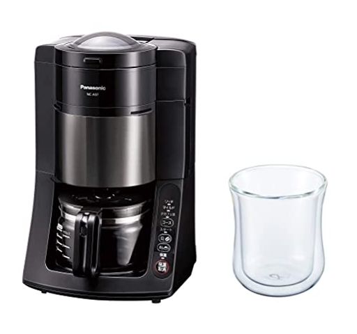 【セット】パナソニック コーヒーメーカー 全自動 ミル付き 沸騰浄水機能 ブラック nc-a57-k + iwaki(イワキ) 耐熱ガラス ダブルウォールグラス airグラス 230ml k405
