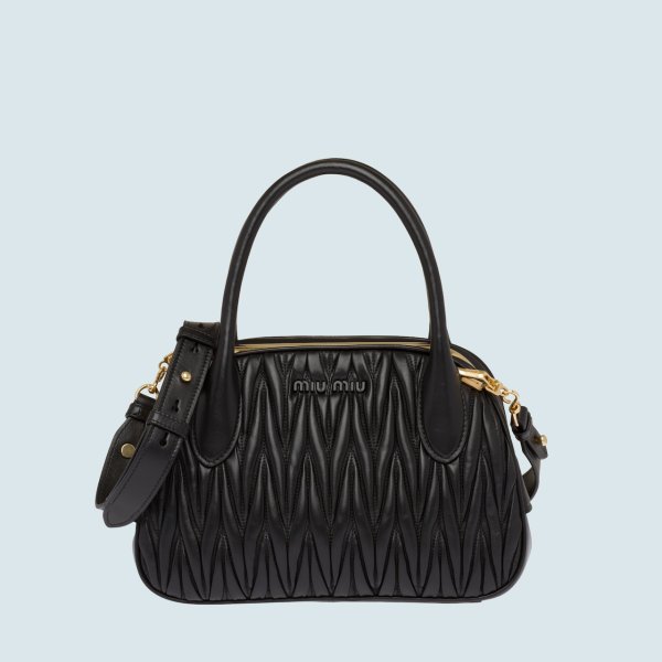 ミュウミュウ MIU MIU バッグ バック トートバッグ ショルダーバッグ ブラック ゴールド ギャザー レザー
