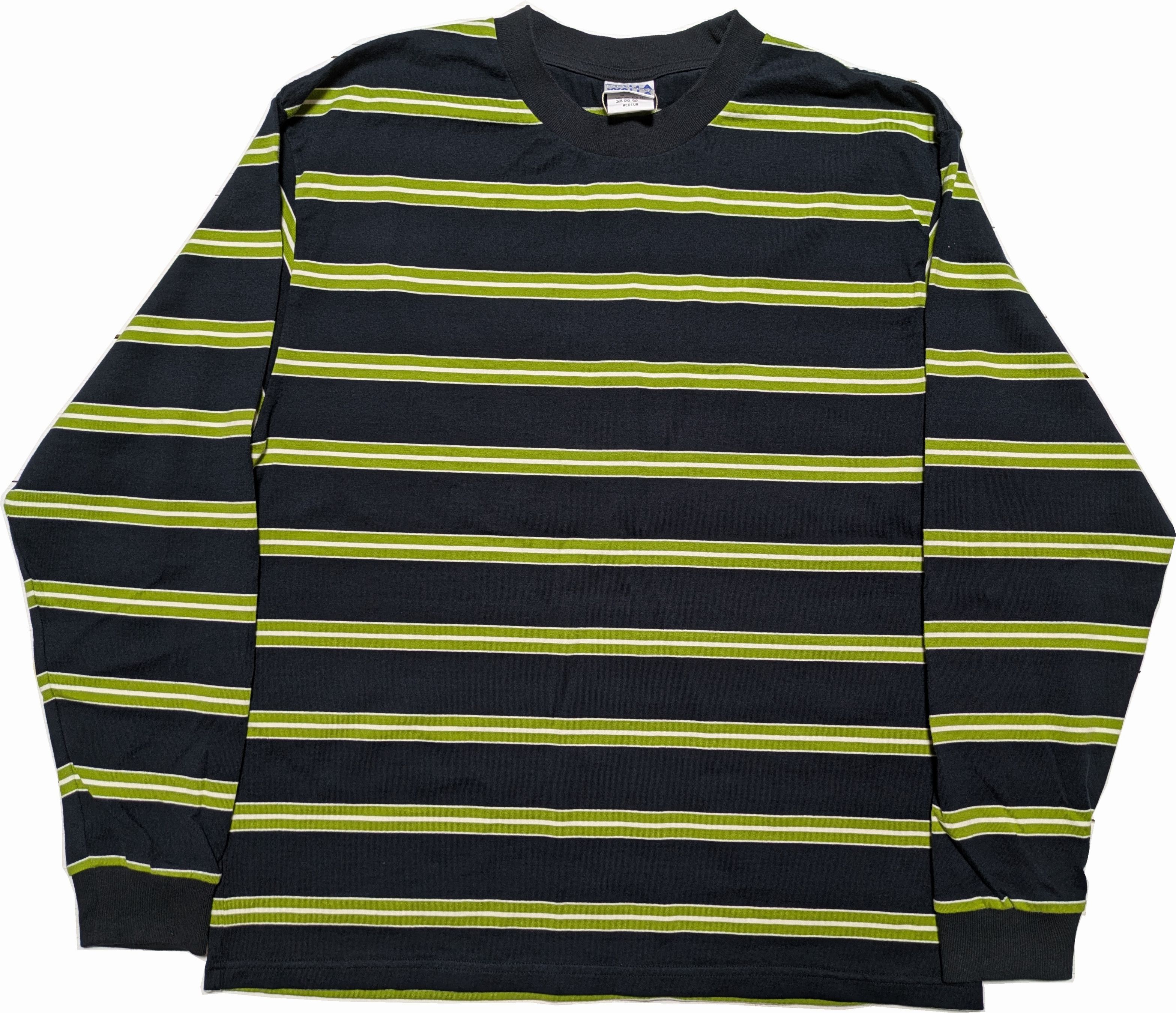 ロングスリーブ ストライプ ティー ブラック グリーン メンズ Tシャツ 日本製 064