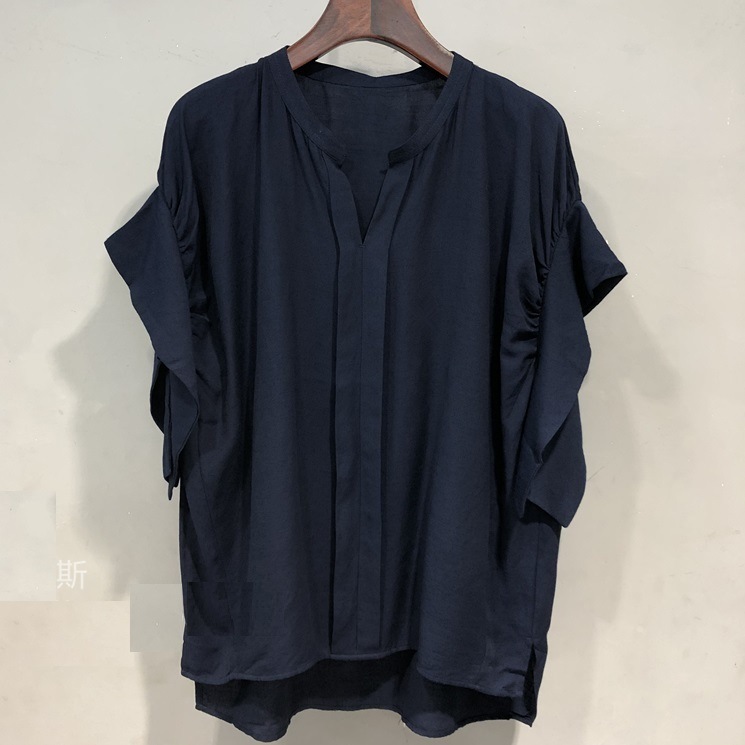 トップス シフォン シャツ ブラウス カットソー Vネック 袖あり フリル かわいい かっこいい 大人可愛い 無地 袖フリル シンプル 大人 おしゃれ お洒落 大人可愛い 大人女子 ラフ こなれ感