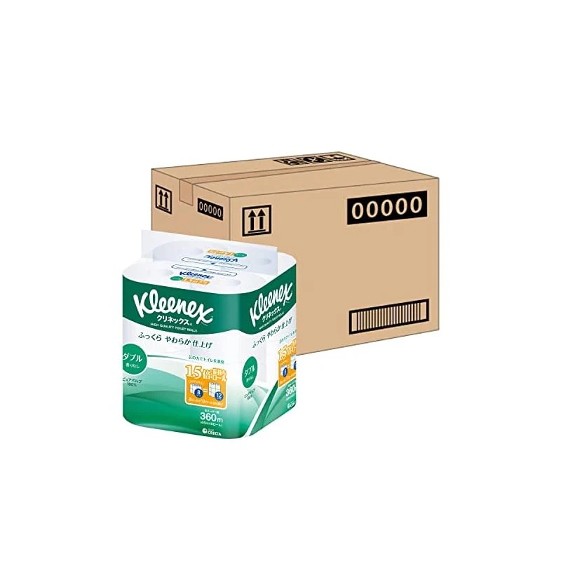 【即納】【ケース販売】 クリネックス 木材パルプ 長持ち トイレット8ロール ホワイト 45mダブル ×8パック入り