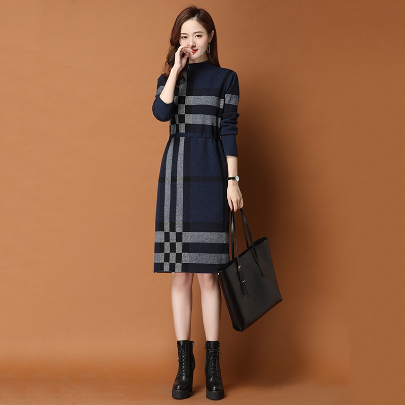 ワンピース レディース ニットワンピース プルオーバー M L XL 2XL 3XL 韓国 膝丈 ひざ丈 膝上 長袖 ハイネック ウエストマーク かわいい 大人可愛い きれいめ 大人 おしゃれ お洒落