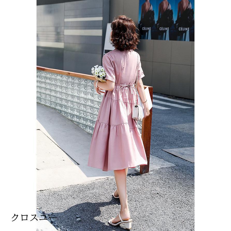 ワンピース レディース 夏 40代 半袖 キレイめ vネック ウエストリボン 膝丈 ロングワンピース 無地 オシャレ 体型カバー 大人 Aライン 30代 50代 通勤 5,324円