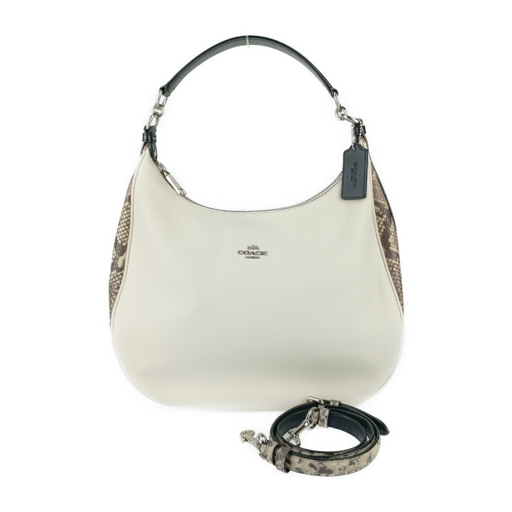 超美品 COACH コーチ スネーク型押しレザー ミックス ハーレー ホーボー ショルダーバッグ F57503 チョーク ブラウン系 ブラック パイソン柄【本物保証】【本物保証】 16,756円