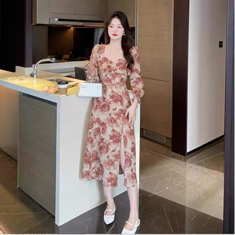 スカート ワンピース 膝丈 ひざ丈 膝下 ミモレ ミモレ丈 袖あり 長袖 フレア セミフレア シフォン 大人可愛い きれいめ シンプル カジュアル 大人 上品 おしゃれ お洒落 大人女子 こなれ感