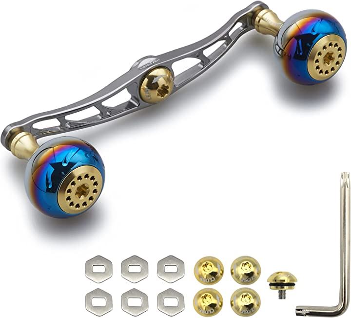 リール ハンドル シマノ ダイワ アブガルシア 通用 ベイトリール Aurora Series 363(ゴールド(ノブ)＆ガンメタル(ハンドル), 115mm)