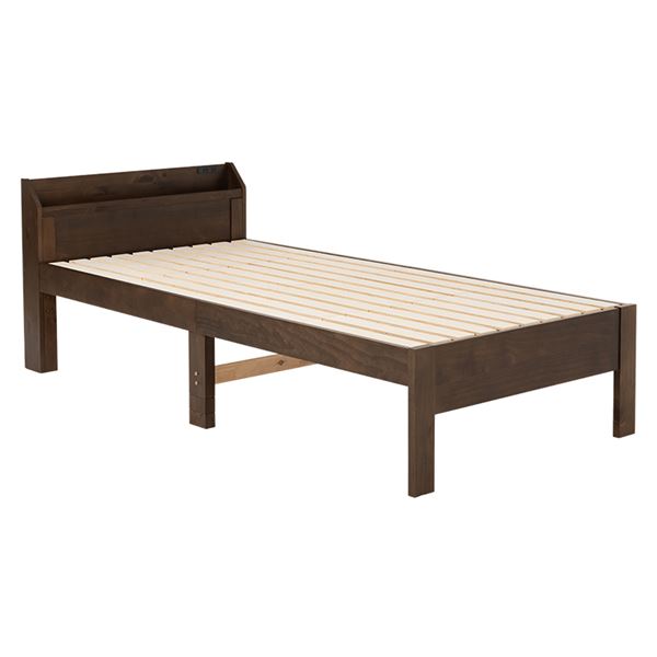 頑丈 すのこベッド シングル ボンネルコイルマットレス付き 約幅97.5x奥行211.5x高さ72cm ダークブラウン 組立品 コンセント付き