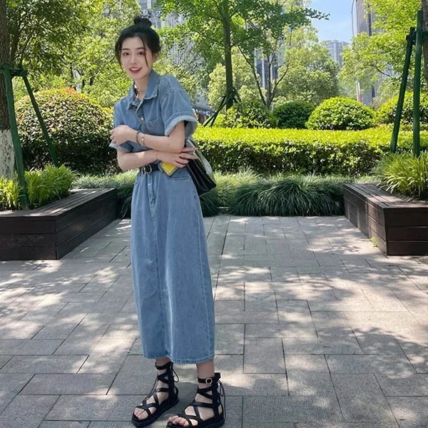 スカートロングスカート夏ワンピース ワンピース レディース デニムワンピース ロングワンピ サマー 結婚式 ノースリーブ リゾートワンピ 夏 デニム リゾートワンピース 体型カバー フレア フラッター