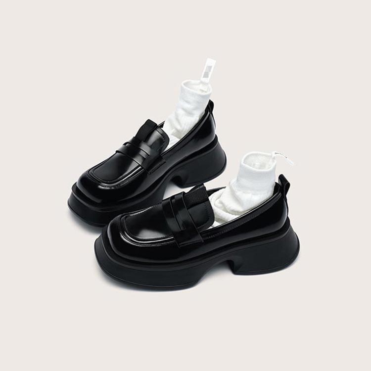 レディースローファーローファーパンプス防滑パンプスシンプルスlクエアトゥPUシューズ革ローファートゥクン厚底シューズヒール高4.5cm歩きやすい疲れない厚底パンプス