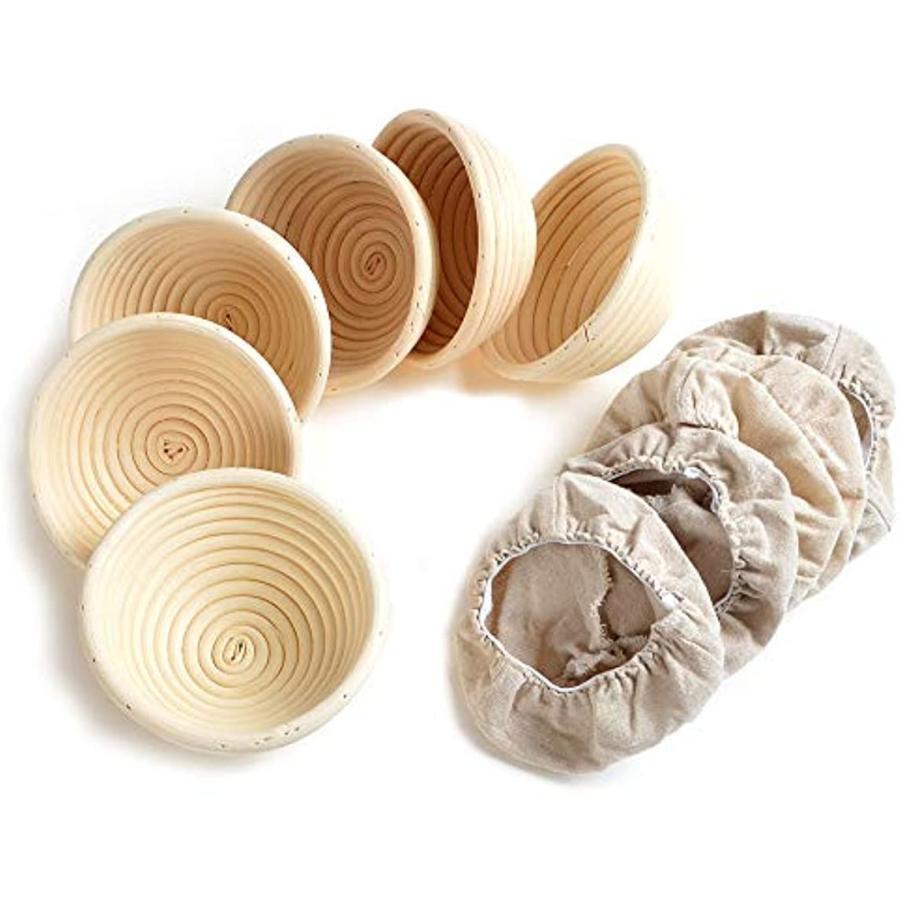 発酵かご 籐製醗酵カゴ 丸型 パン作りの小道具 13x6cm 裏で 6個セット 【天然籐】 (ベージュ(13*6cm，6個))