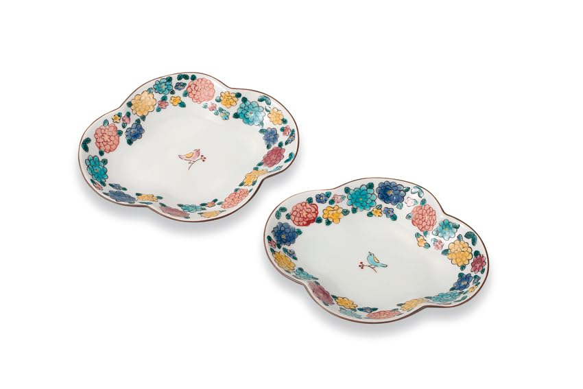 マルサン宮本『九谷焼』ペア6号皿 小鳥とマリーゴールド AP8-0238