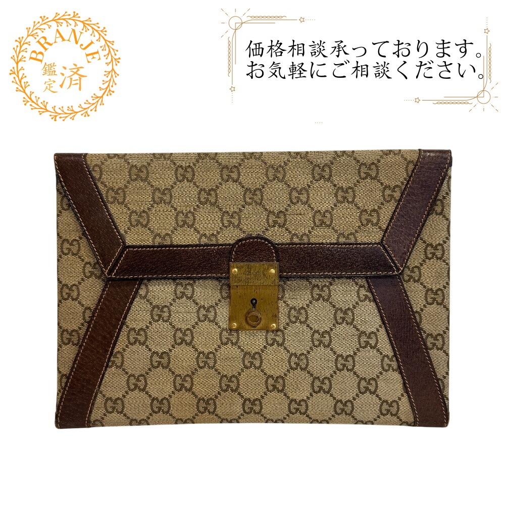 オールドグッチ ヴィンテージ レター ポーチ セカンドバッグ GG柄 キャンバス クラッチバッグ ベージュ