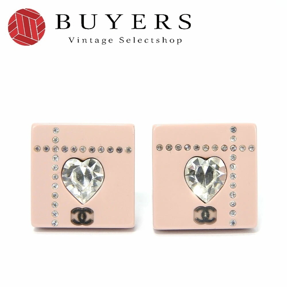 【中古】シャネル イヤリング スクエア ココマーク ハート ラインストーン ピンク シルバー メッキ 04A アクセサリー ジュエリー かわいい オシャレ 小物 レディース 女性 CHANEL Acc