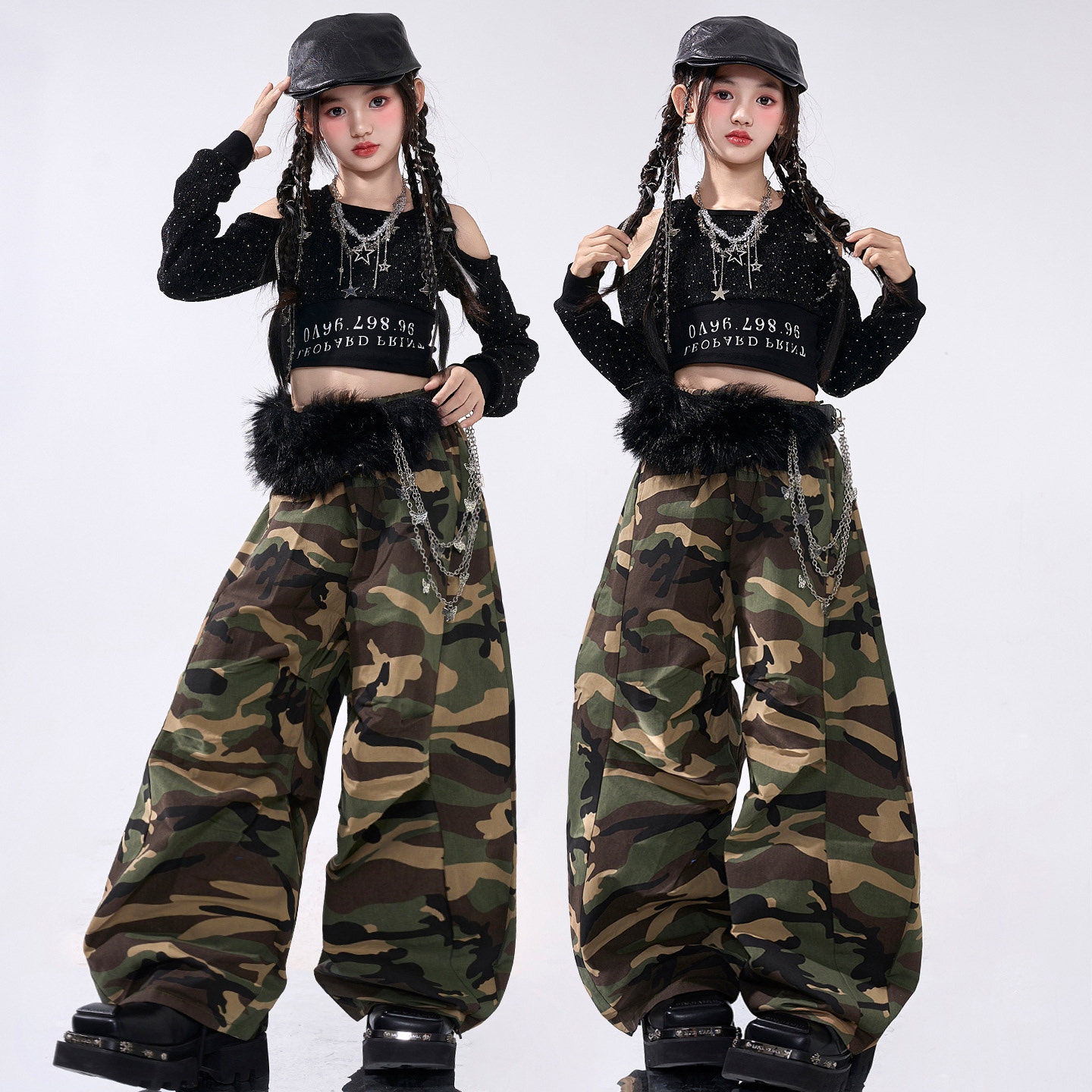クールガール クロップトップス ジャズダンス女児用衣装トレンディでスタイリッシュな子供用ジャズストリートダンスセットパフォーマンス衣装甘くてクールな女子グループのパフォーマンス衣装秋物