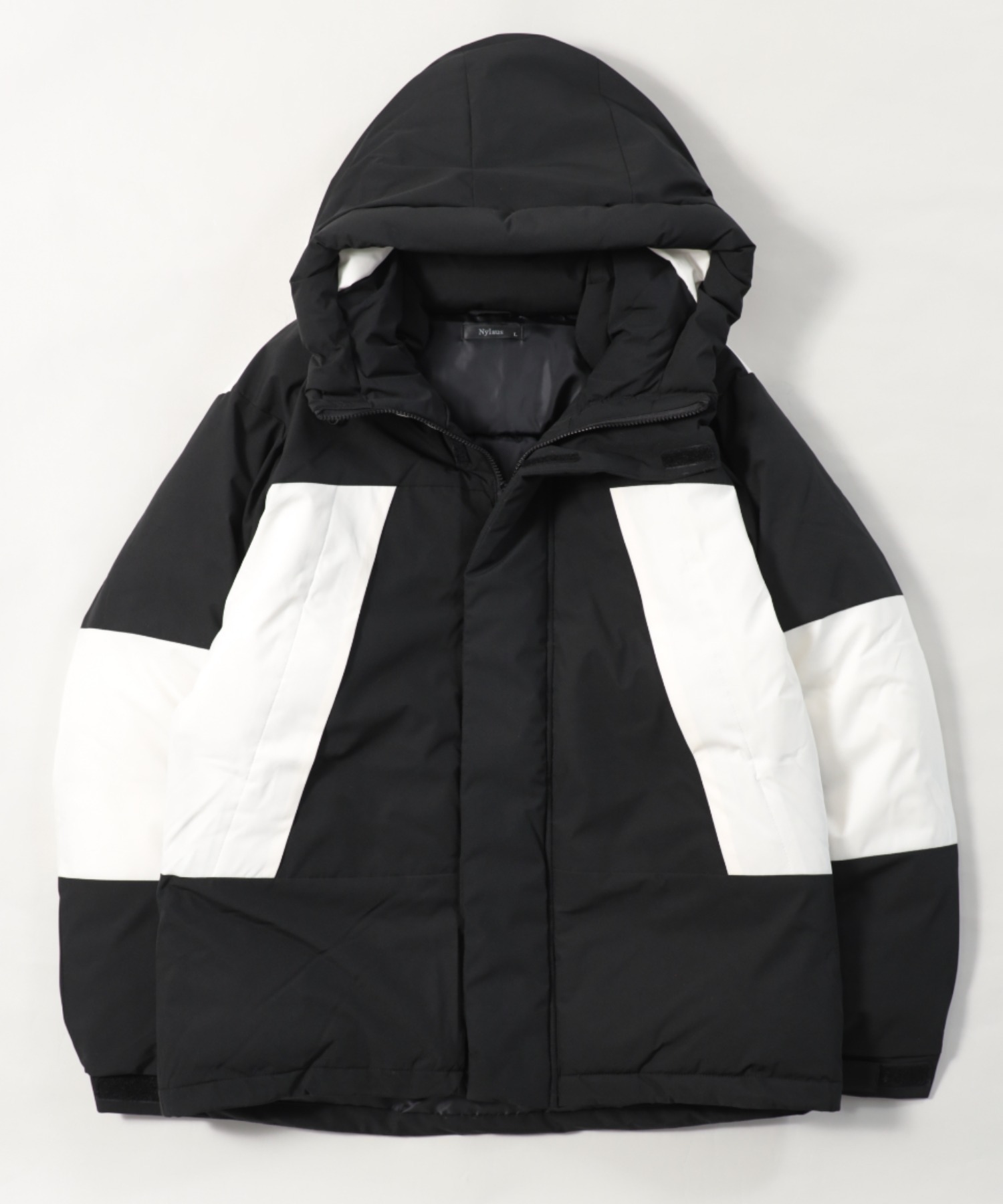 ハイネックフード 切り替え ボリュームフェイクダウンジャケット