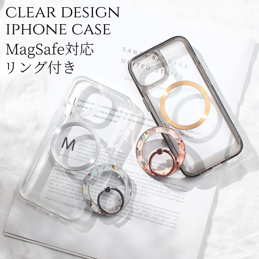 iphoneSE3 ケース リング付き クリア iphoneSE2 iphone8 iphone7 MagSafe マグセーフ対応 大人可愛い 花柄 きらきら ラメ se3 se2 7 透明 8