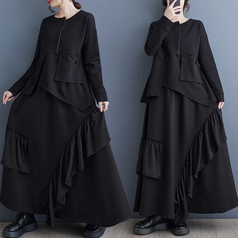 「ファットガール」 2025秋 上下セット Aライン トレーナー＋スカート ハイウエスト セットアップ