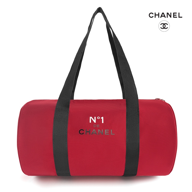 コスメ ノベルティ海外限定商品!! コスメティック キャンバス ボストンバッグ ショルダーバッグ ロゴ プリント ワインレッド