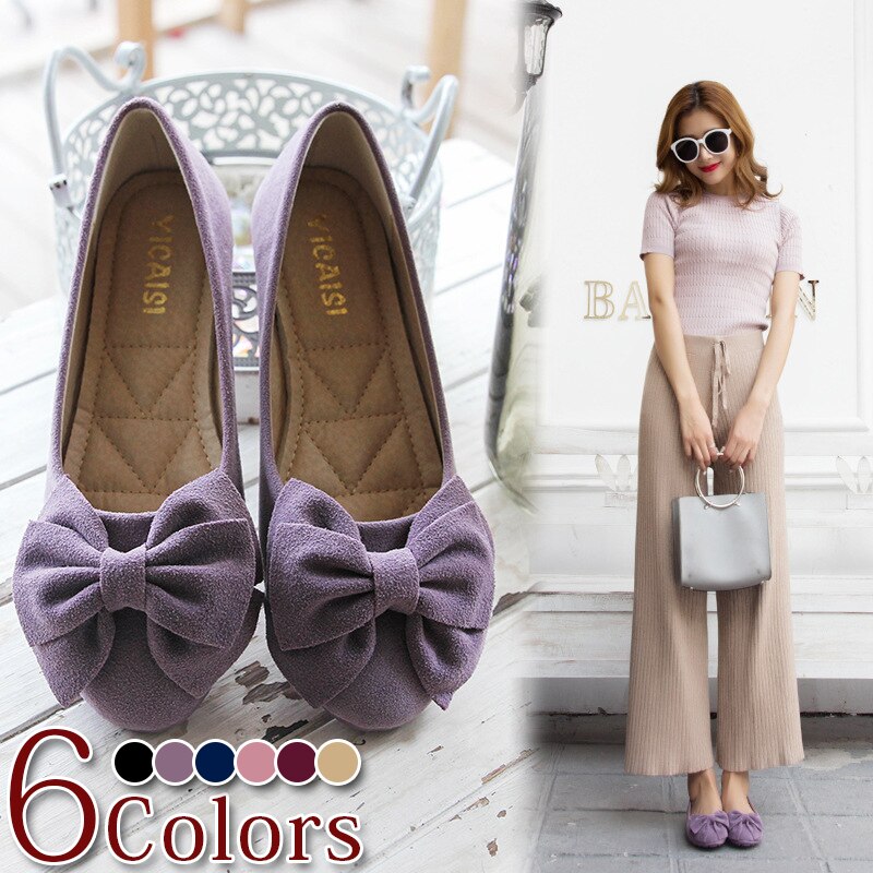 ローヒールパンプス　つま先リボン　痛くない 走れる ぺたんこ　ペッタンコスリッポン　パンプス