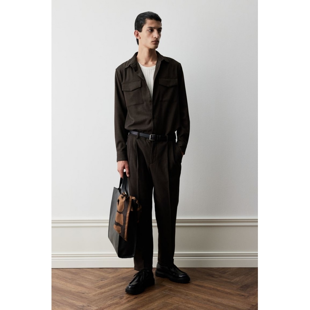 H&M レギュラーフィットテーラードトラウザーズダークブラウン