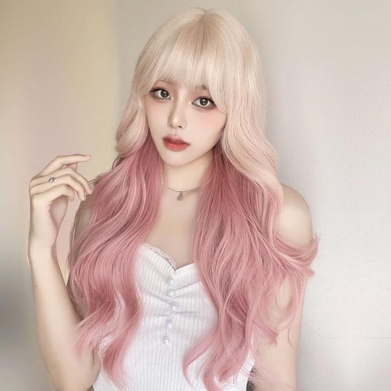 RyuuCos 女性用 かつら ロングヘア カール 巻き髪 ピンク ウィッグ プラチナグラデーションピンク ハルヒ桜パウダー 小顔 原宿系 コスプレ 耐熱性 変装 仮装 プレゼント イベント ハロウイ