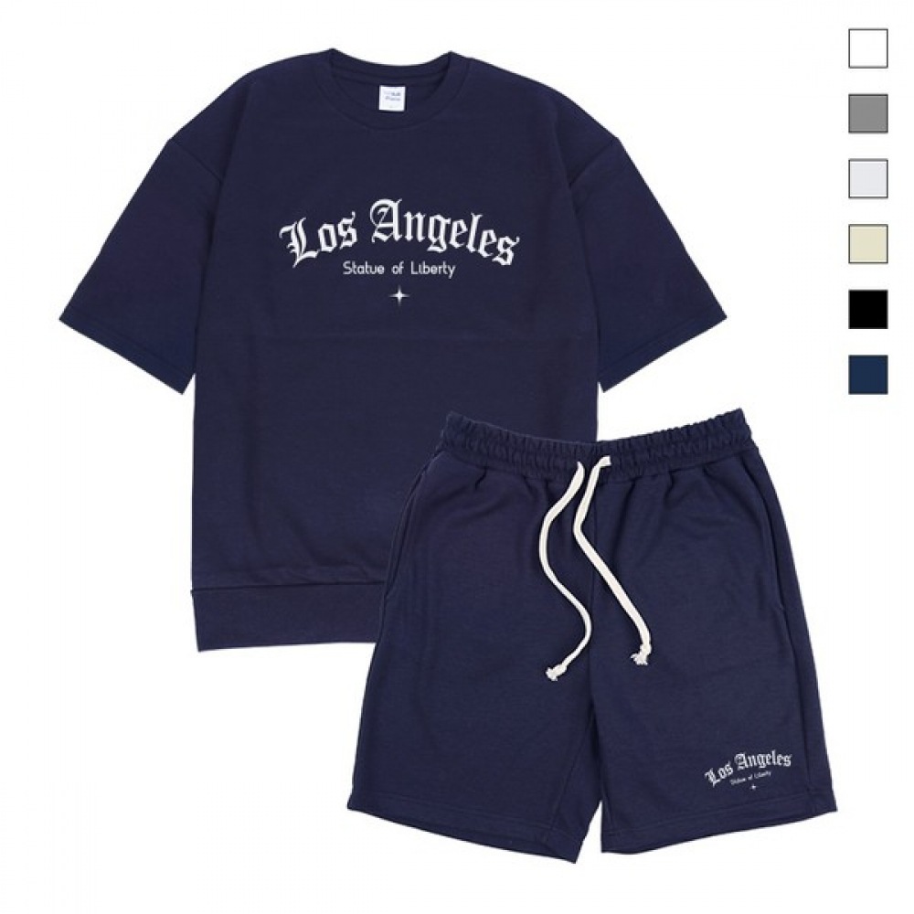 [ポール＆ポール] ロサンゼルスリバティベーシックオーバーフィット半袖スウェットシャツショーツセット