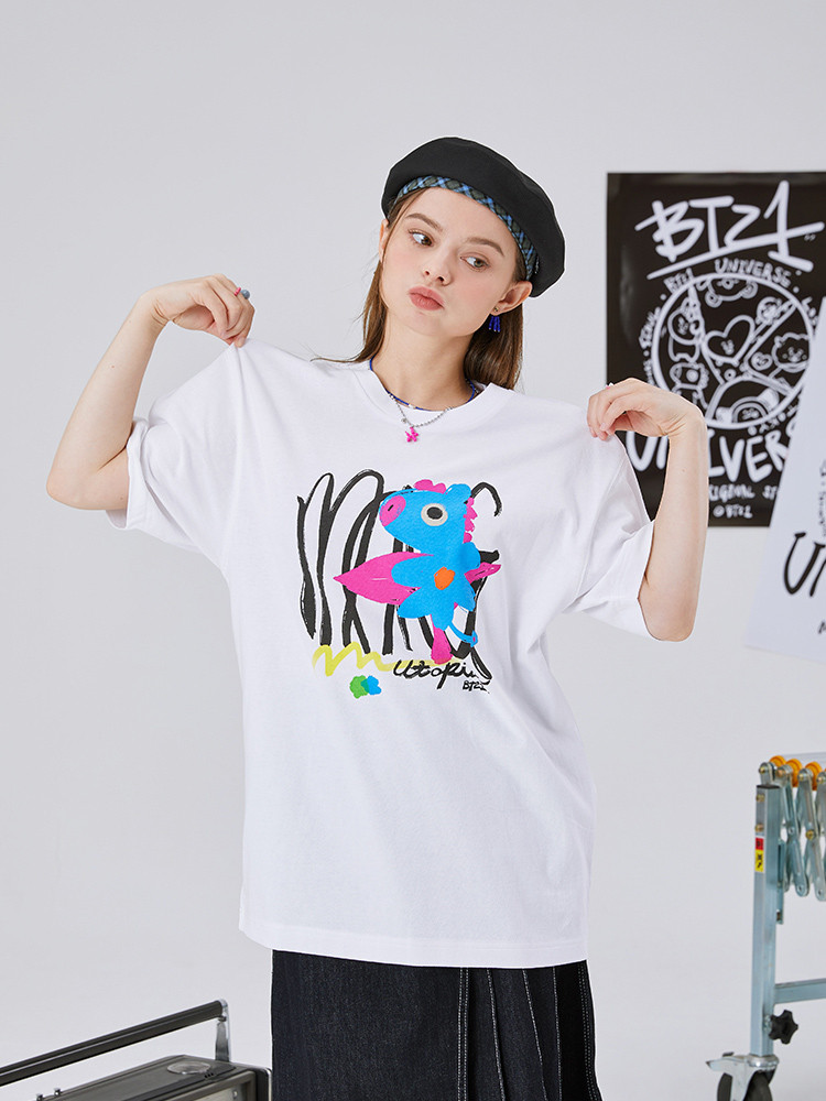 豪華で新しい 韓国 BTS 防弾少年団 MANG ユートピアホワイト半袖 Tシャツ KPOP グッズ SIZE:Large - qualitygb.do