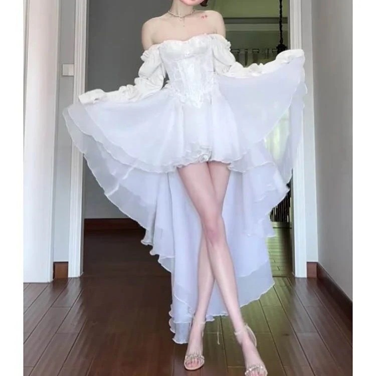 人気美しいティーブレイク絶妙でセクシーな小さな白いブドレス