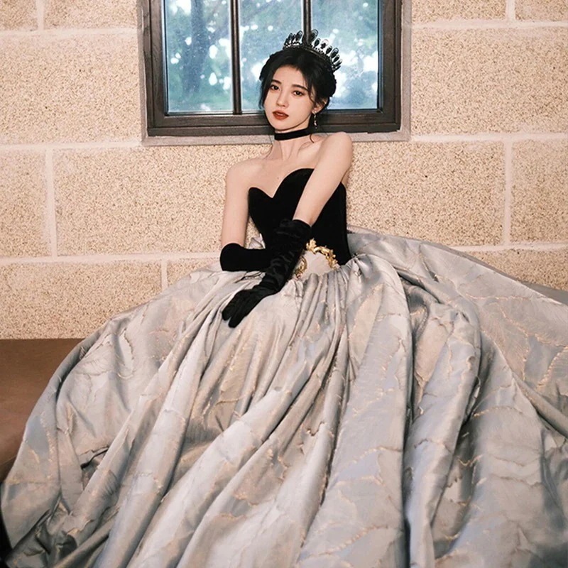 バンケットイブニングドレス 3 秋気質ブトップアート試験ホストドレス写真撮影写真キャットウォークドレス