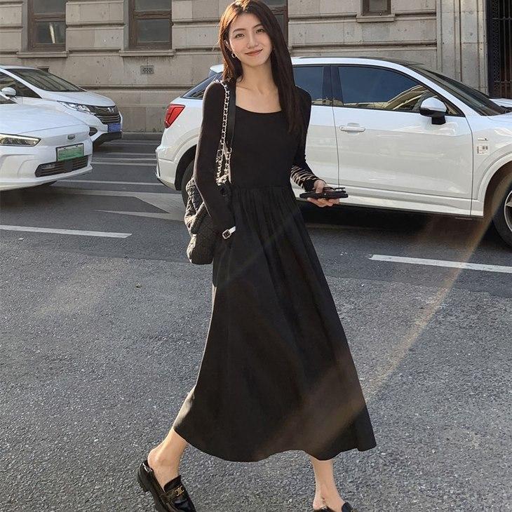 ロングワンピース フレア 秋冬 レディース ロング ギャザー 長袖 Aライン ニット 秋冬服 秋 冬 ニットワンピ 長袖ワンピース買い占め中