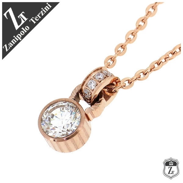 ザニポロタルツィーニ ローズゴールド 大粒 ジルコニア サージカルステンレス ネックレス