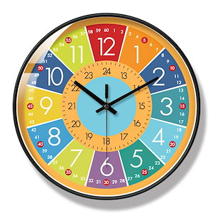 壁掛け時計 子供 部屋 知育時計 見やすい 24時間表示 補助数字付き 静音 掛け時計 カラフル 時間学習 生徒用 おしゃれ インテリア かわいい 新築 プレゼント