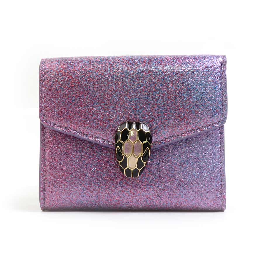 ブルガリ BVLGARI 三つ折り財布 セルペンティフォーエバー レザー メタリックパープル系 レディース 56265k