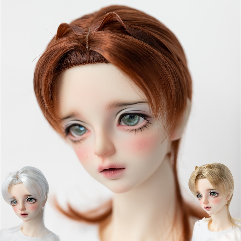 BJDドール用ウィッグ アレンジ 小猫耳 ミルク糸 SDサイズ人形用 頭囲22‐24cm