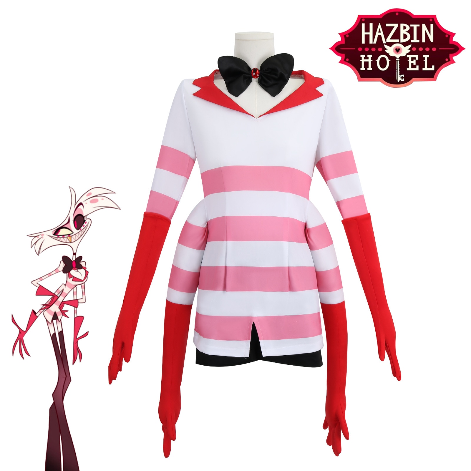 ハロウィン漫多地獄宿屋cos服Angel Dust Angel 4腕赤白ストライプスカートAngel cos服