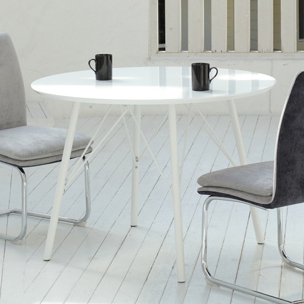 ダイニングテーブル 幅105cm 丸 円型 Fresco フレスコ ダイニング テーブル 鏡面 机 食卓テーブル 丸テーブル 四人掛け 食卓 4人掛け 食卓机 ホワイト 白 おしゃれ