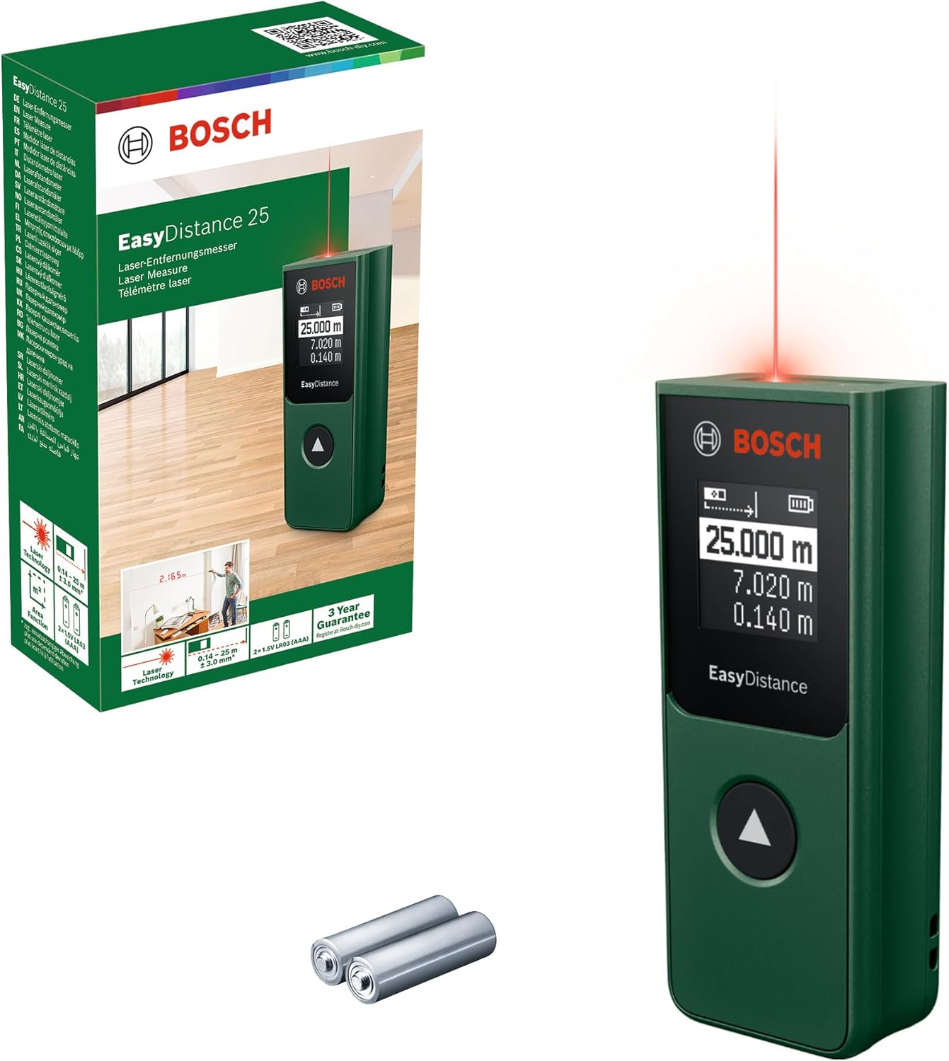 ボッシュ(BOSCH) レーザー距離計 EasyDistance 25 測定工具 レーザークラス2(測定範囲:0.14-25m)電池式(単4 x2)距離・面積測定に最適(連続測定可)