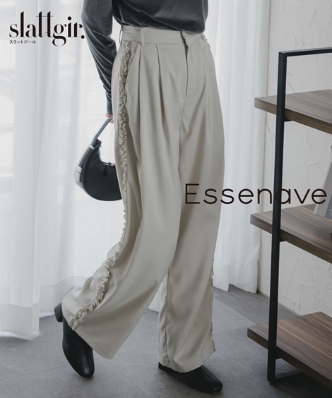 ロングパンツ 高身長　サイドフリルタックワイドパンツ トールサイズ Essenave