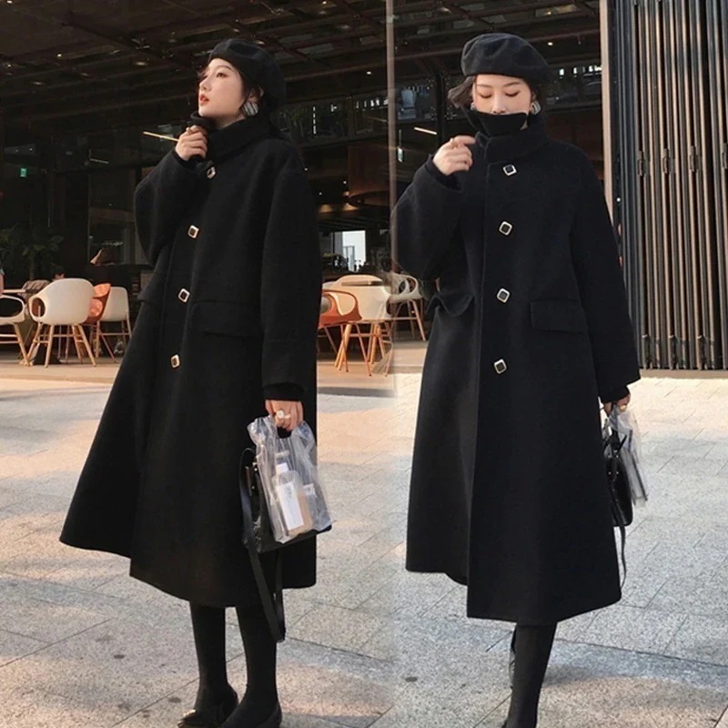 【急速出荷!】ラシャコート チェスターコート レデイース オシャレ 韓国風 きれいめ ロング丈コート 長袖 膝下 無地 aラインコート黒チェスターコート 上品 新作