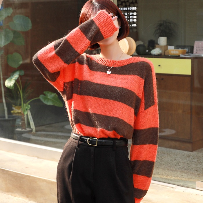 [bbaebbae] かわいい色味 ボーダー柄 アルパカ混素材 ニットカットソー / 女性ファッション / 韓国トレンド / 韓国ファッション