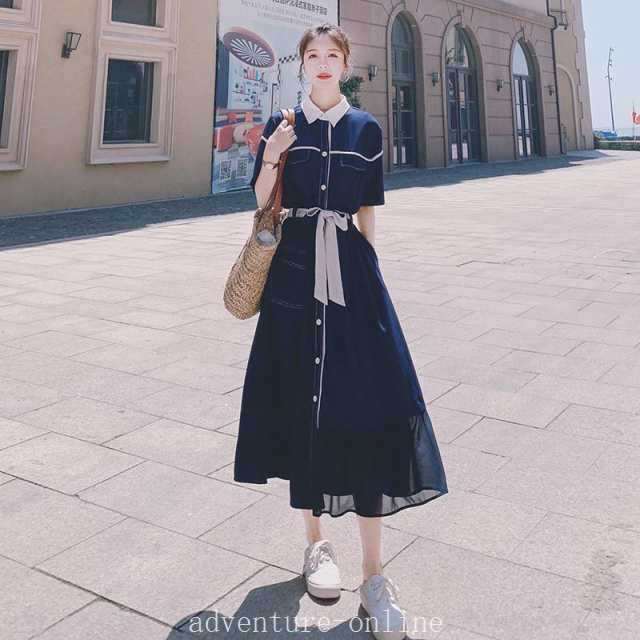 【2025新作入荷】レディース ファッション 個性的 バイカラーシャツワンピース ワンピース シャツワンピース 膝下 ミモレ ミモレ丈 袖あり 半袖 襟付き フ