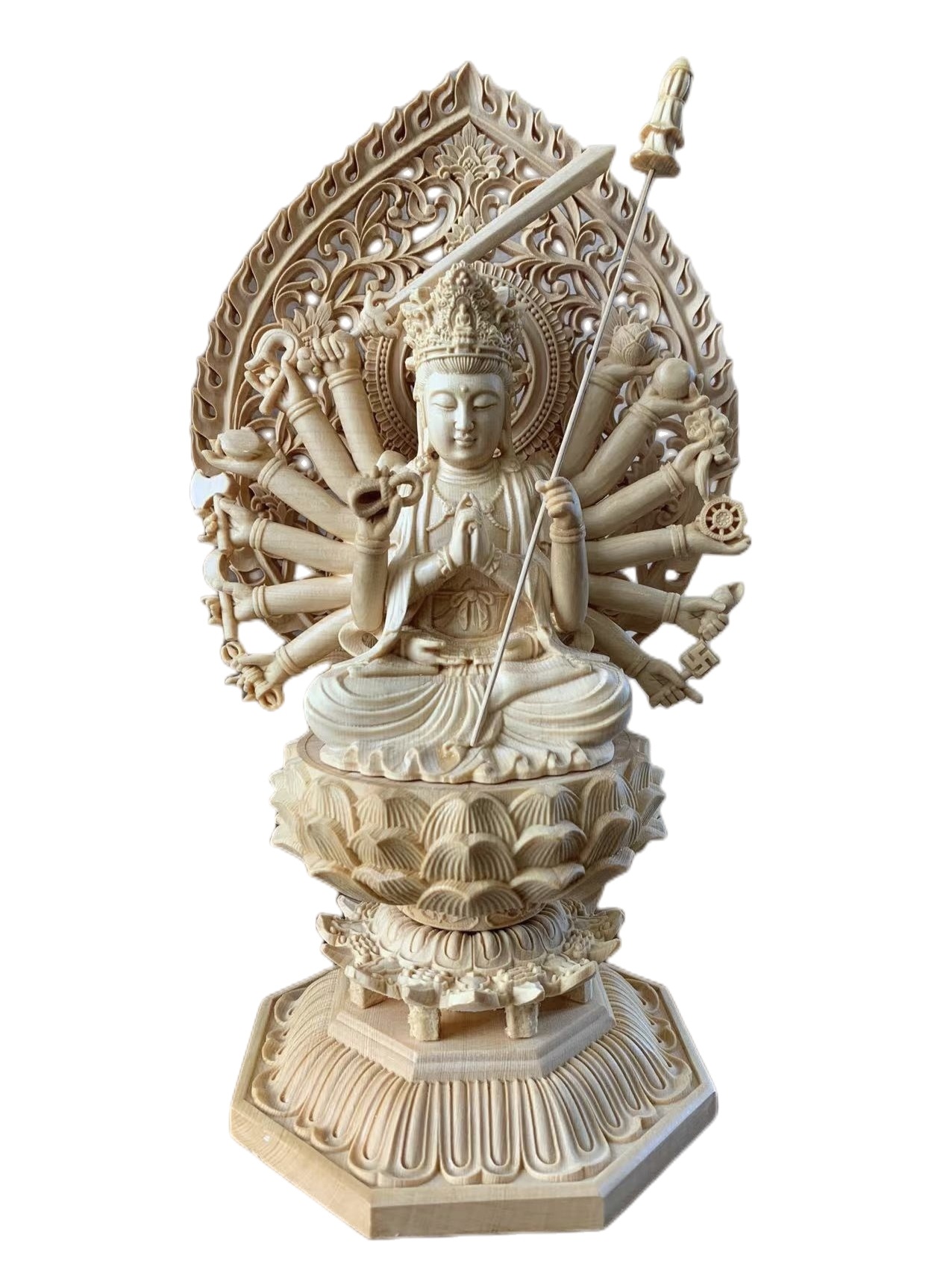 仏像 准胝観音菩薩 準胝観音 准胝観音菩薩像 檜木 木彫り 仏具 (約)高28cm×幅14cm×奥行12.5cm
