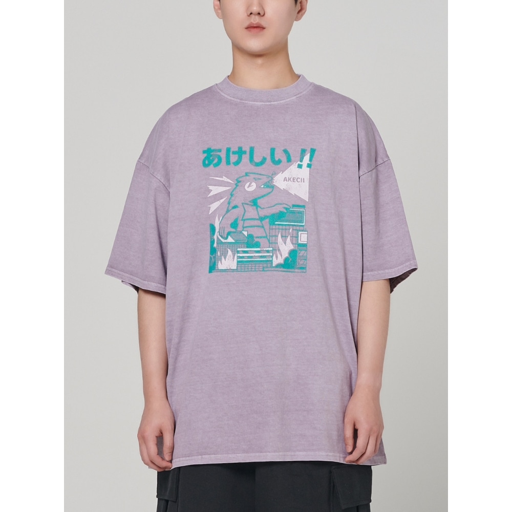 AKECII ゴジラピグメントハーフTシャツ パープル