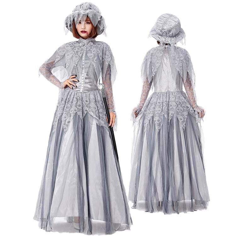 2024DK レディース ドレス 花嫁 ピコット ハロウィン コスプレ 大人 lolita 仮装 髑髏 バックジッパー 花柄 お化け ファンシードレス 夜会 万聖節 Halloween ハロウィン衣装