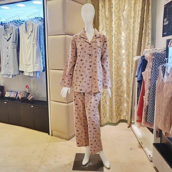 VPA4552W_女性用コットン起毛 猫プリント パジャマセット