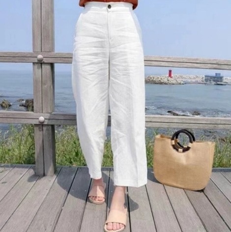 爽やかコットンワイドパンツ ボトム ワイドパンツ 7分丈 ゆったり 夏 春 ホワイト ブラウン ブラック ベージュ ブルー かわいい 可愛い きれいめ シンプル 上品 おしゃれ レトロ