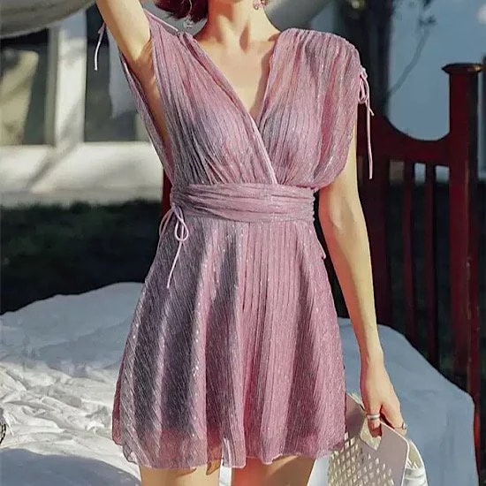 水着 ワンピース水着 フレア シャーリング 体型カバー レディース 夏 海 ビーチ リゾート