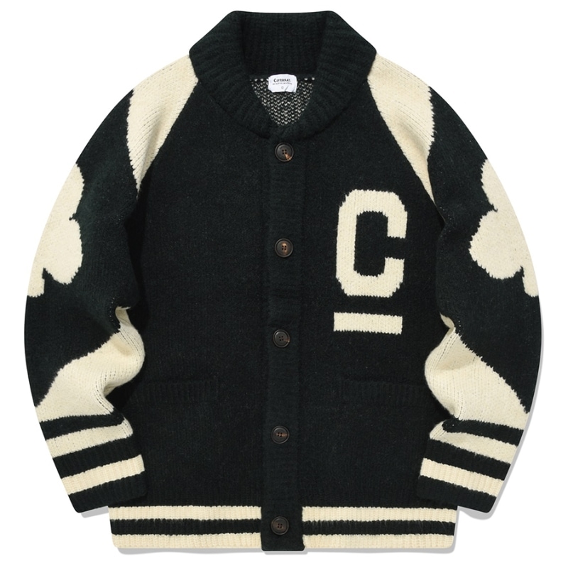 COVERNAT C ロゴカウチンフーディーカーディガングリーン