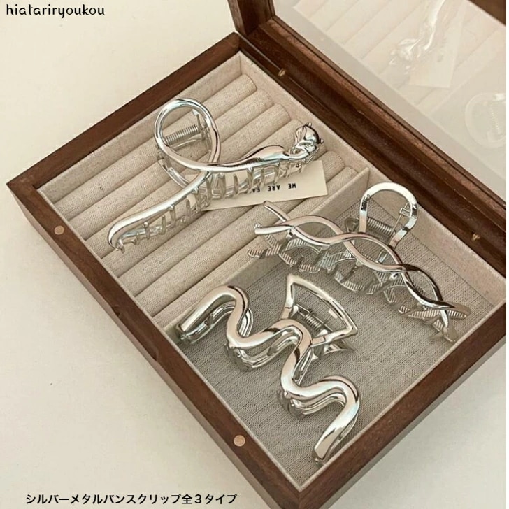 Qoo10] シルバーメタルヘアクリップ全３タイプ : バッグ・雑貨