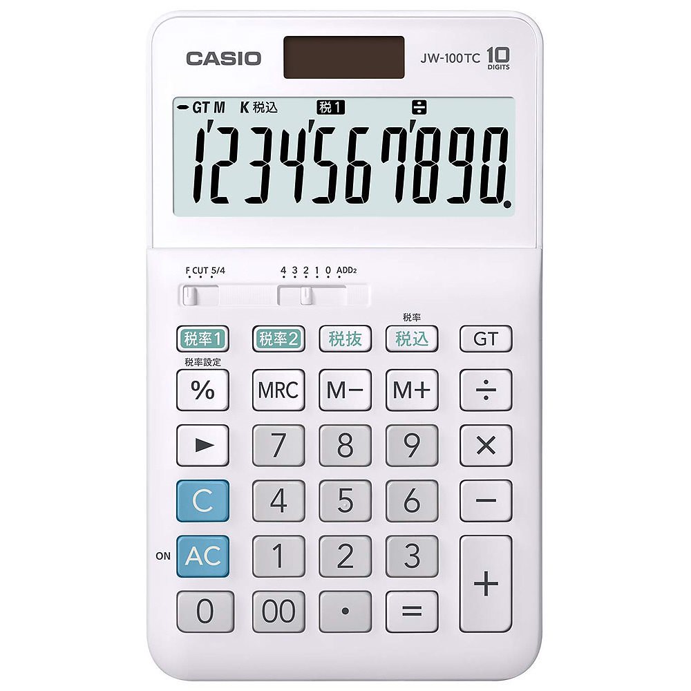 （まとめ買い）W税率電卓 10桁 ジャストタイプ ホワイト JW-100TC-N [x3]